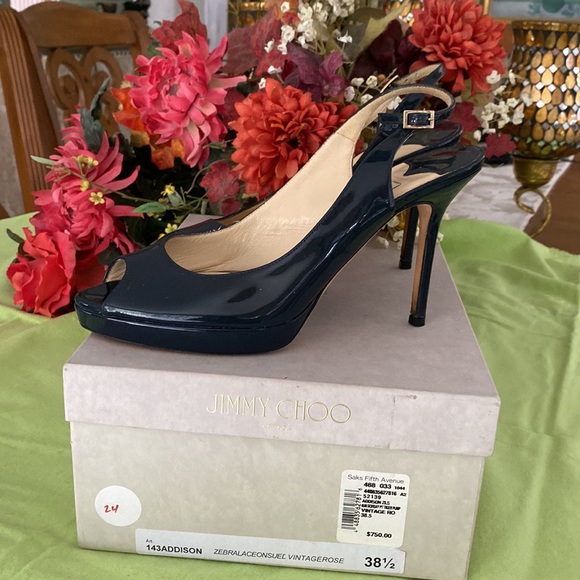 JIMMY CHOO sling stilettos nova dark blue made in Italy. - Picture 11 of 16